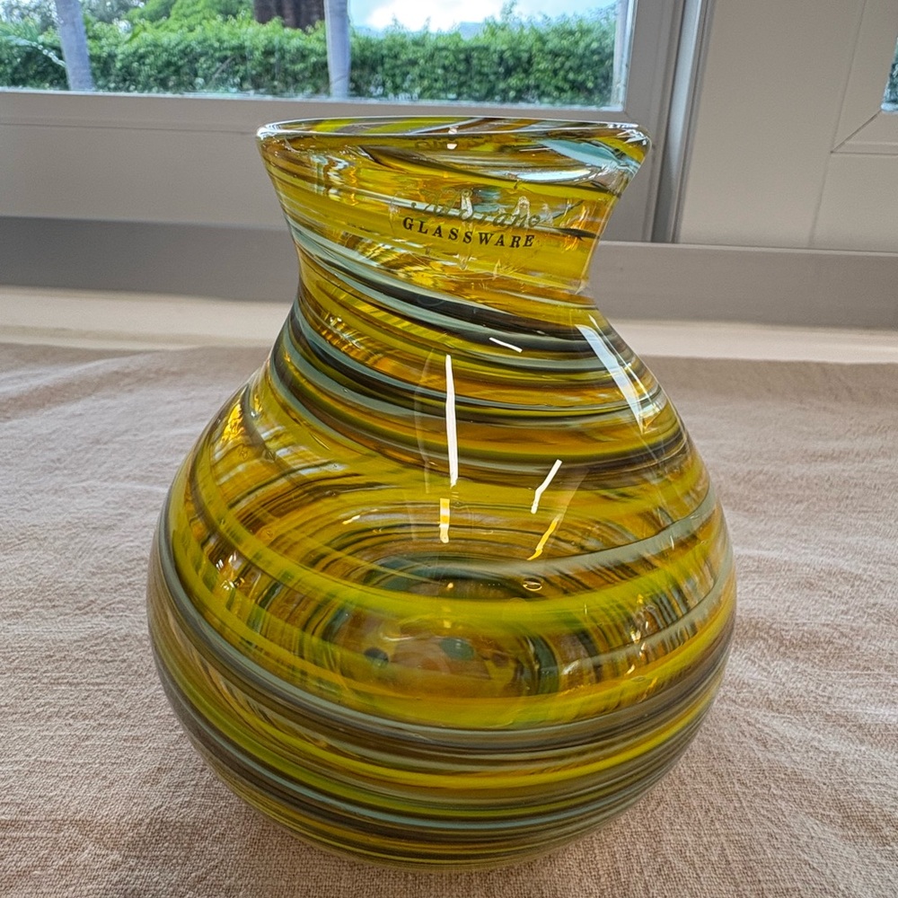 Yellow Murano glassware swirled vase